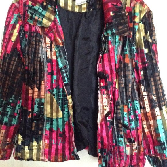 City Girl Nancy Bolen Women's Multicolor Cropped Jacket Size S Christmassy Party - Picture 3 of 7